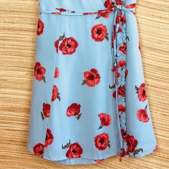 Reformation Garnet Wrap Dress Pelyana V-Neck Floral Print Dress In Blue Ref Sz S - Picture 9 of 16